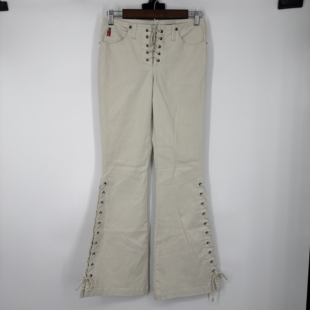 NWT Mudd Lace Up Side Flare Pants Vintage Y2K Boho Hippie Retro Coquette Size 3
